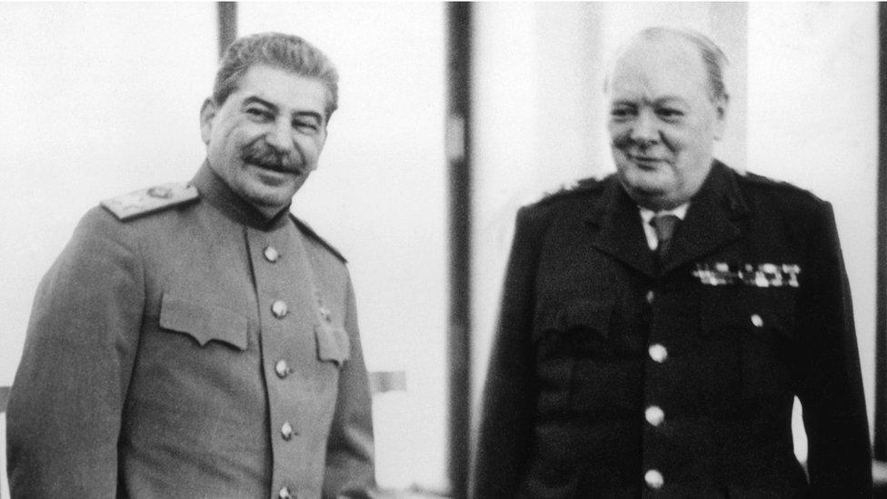 Joseph Stalin and Winston Churchill