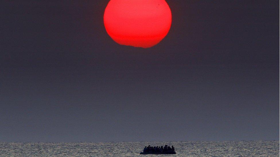 Migrants travelling on the Aegean sea between Turkey and Greece