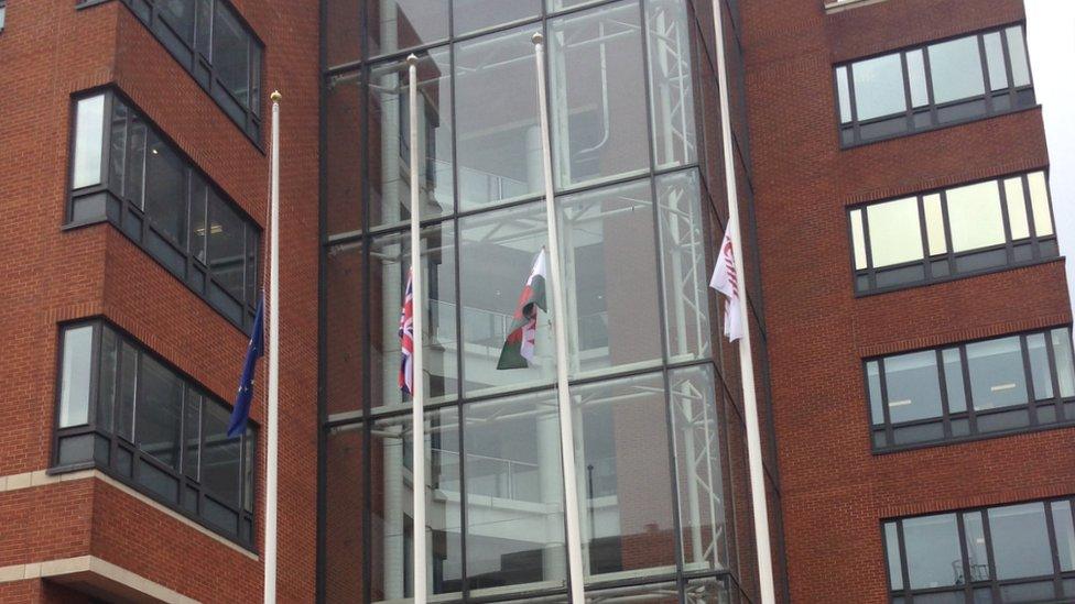 Flags at half mast outside the Welsh Assembly