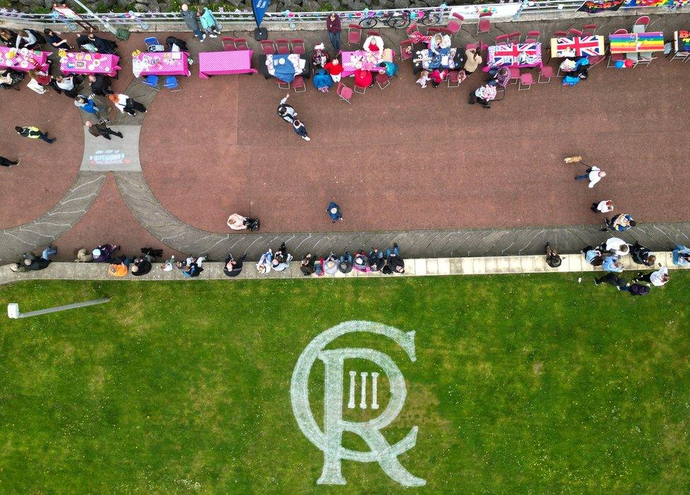 Aerial view of Morecambe street party