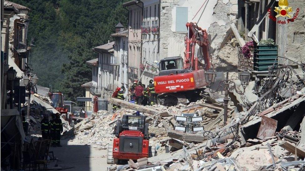 Fire services working in Amatrice