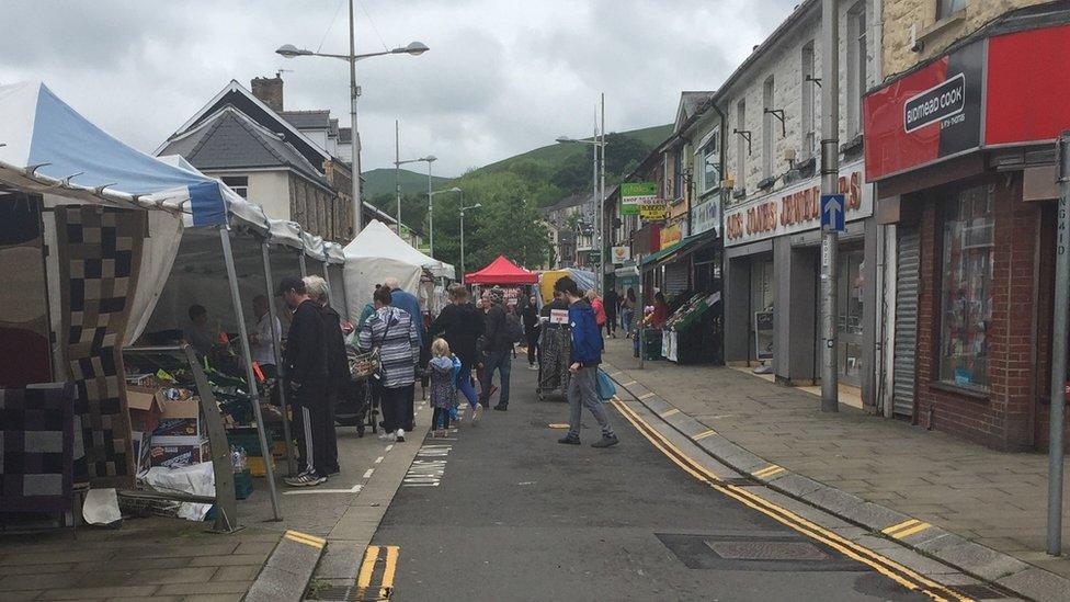 Ebbw Vale town centre on market day