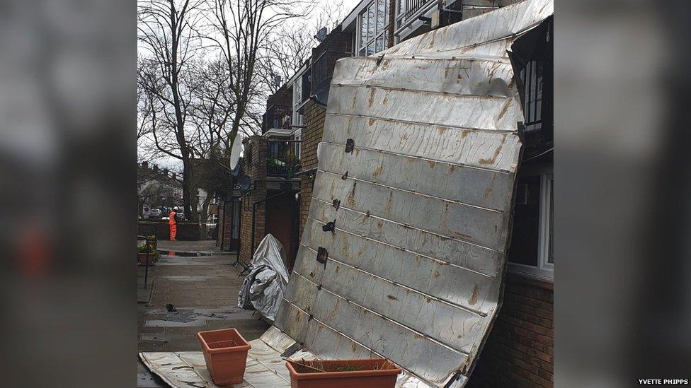 Aluminium roof of block of flats ripped off by wind