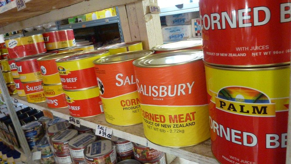 Corned beef for sale in a Tongan store