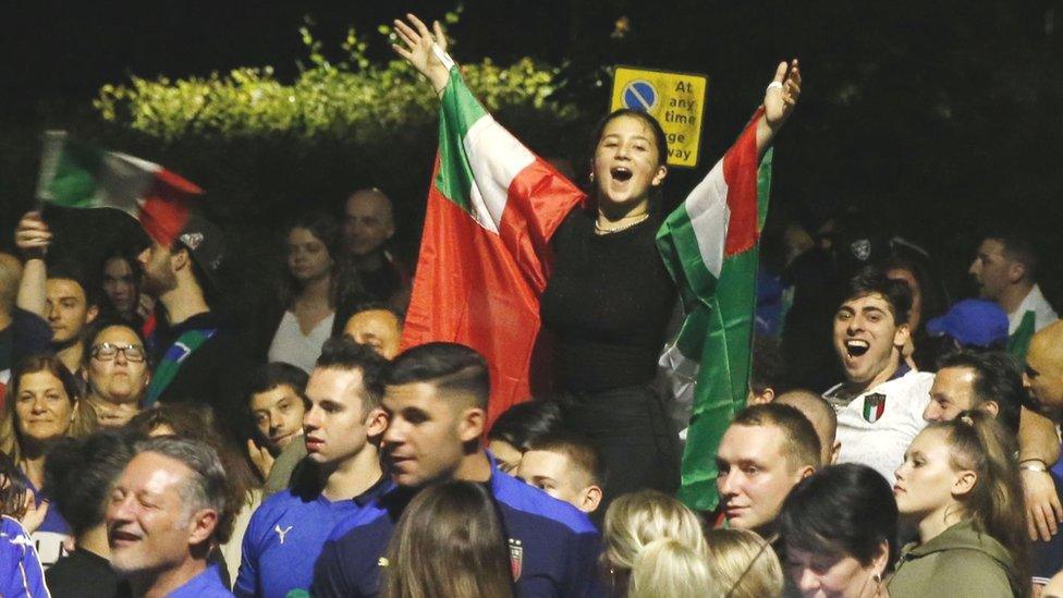 celebrations amongst people in Bedford at the Euro 2020 final