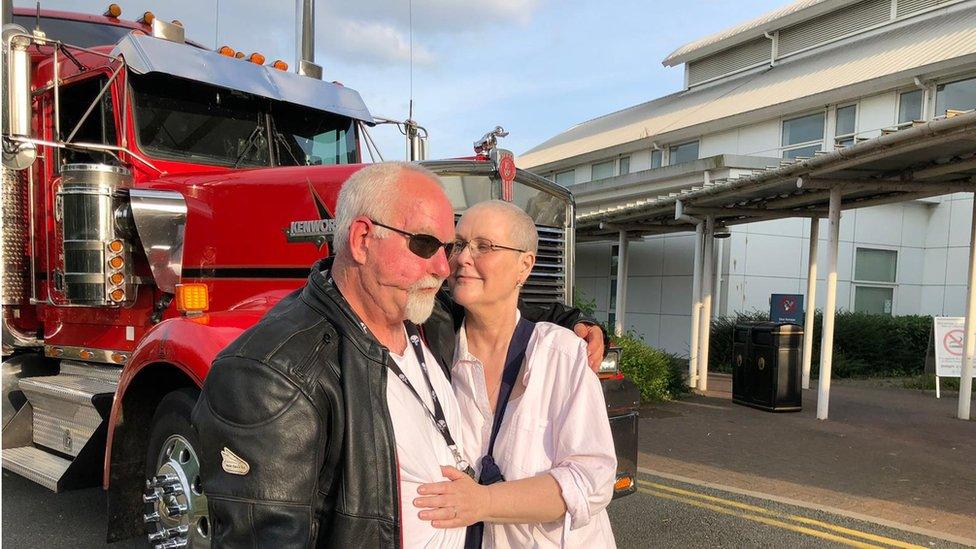 Edna Pomeroy in front of the American truck