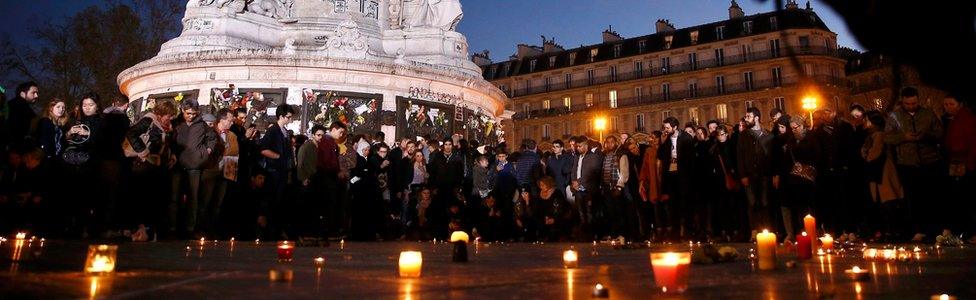 Candle lit vigil in Place de la Republique