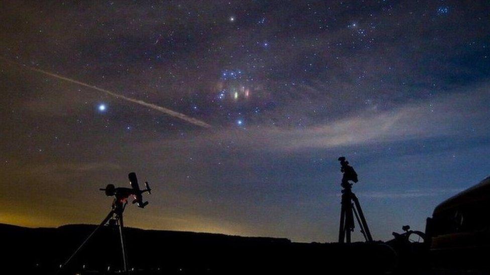 Light pillars above Rhigos mountain