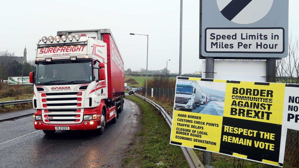 A lorry travels across the Irish border