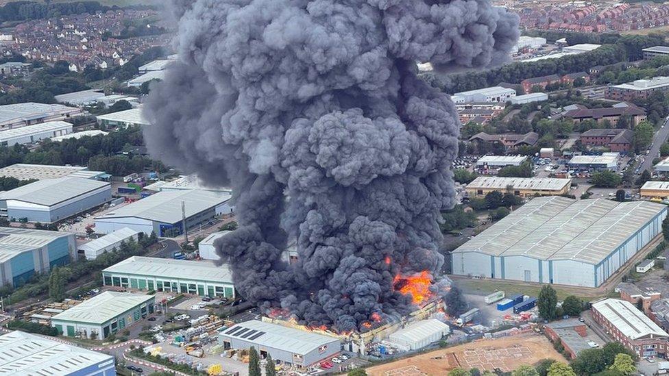 The fire seen from an air ambulance