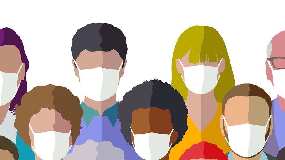 Graphic showing people wearing masks