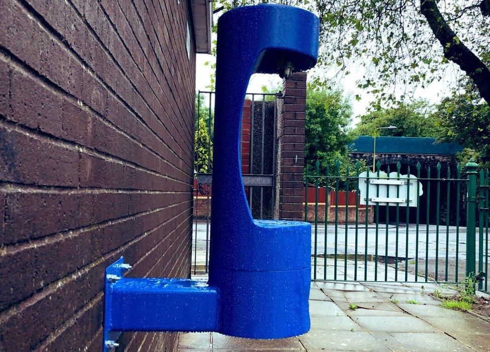 A side view of the water fountain at Romilly Park, Barry