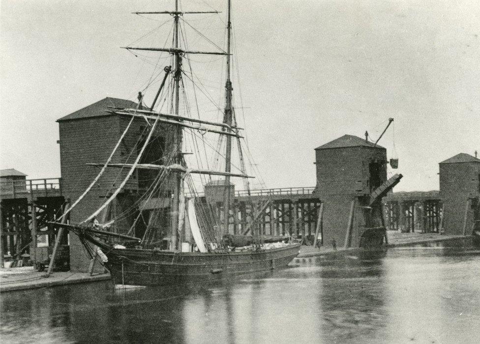 Coal ship at Bute East Dock, Cardiff in 1884