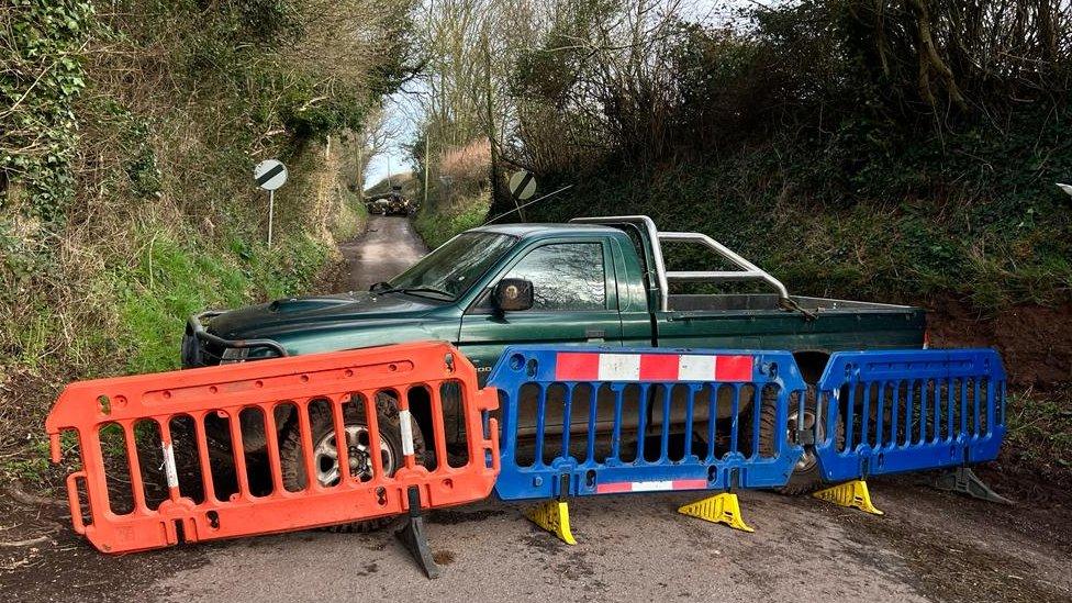 A closed road in Rewe, Devon.