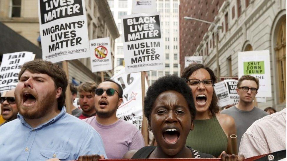 Protesters in Cleveland a day before the Republican National Convention is set to begin