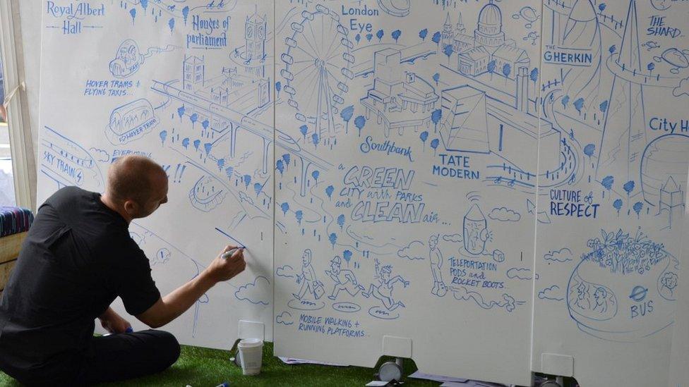 Man creating map of future London