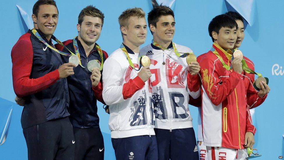 Medal podium with Team GB getting gold and China winning bronze