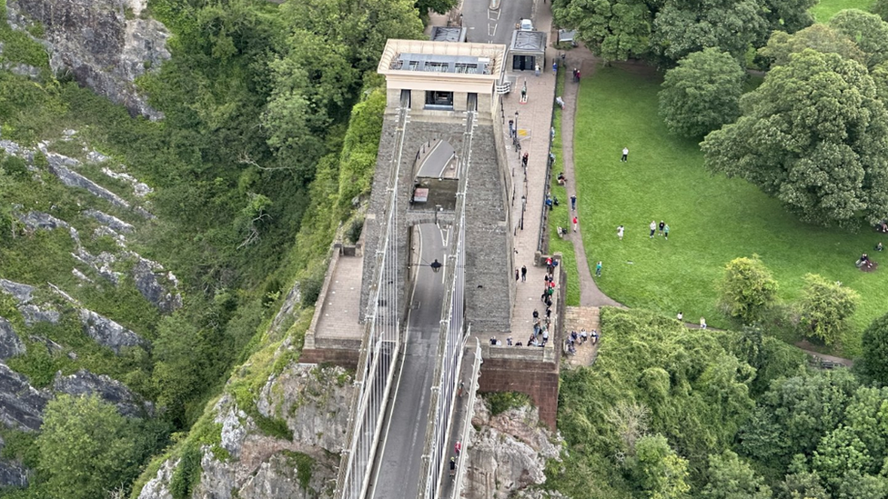 An aerial shot of Clifton Suspension Bridge