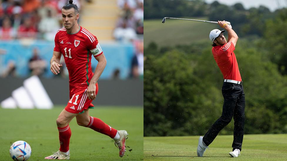 (L) Gareth Bale playing football (R) Gareth Bale playing golf