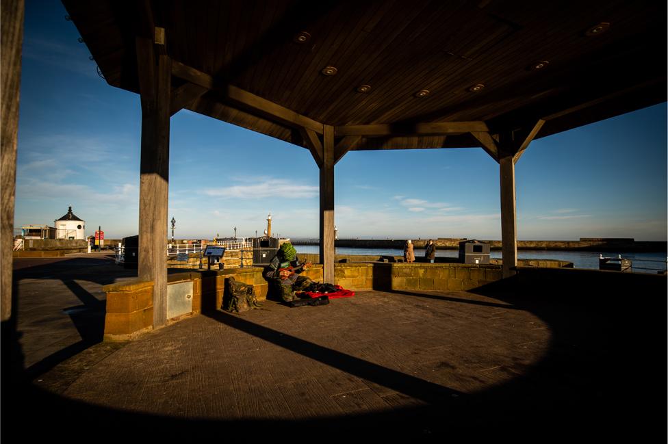 Stewart at the Whitby bandstand