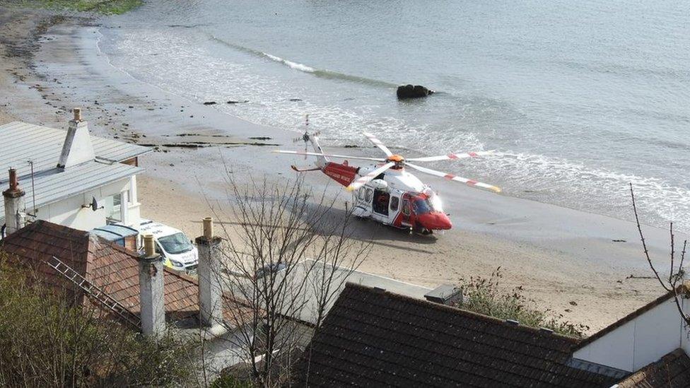 A rescue helicopter on Kinghorn Beach