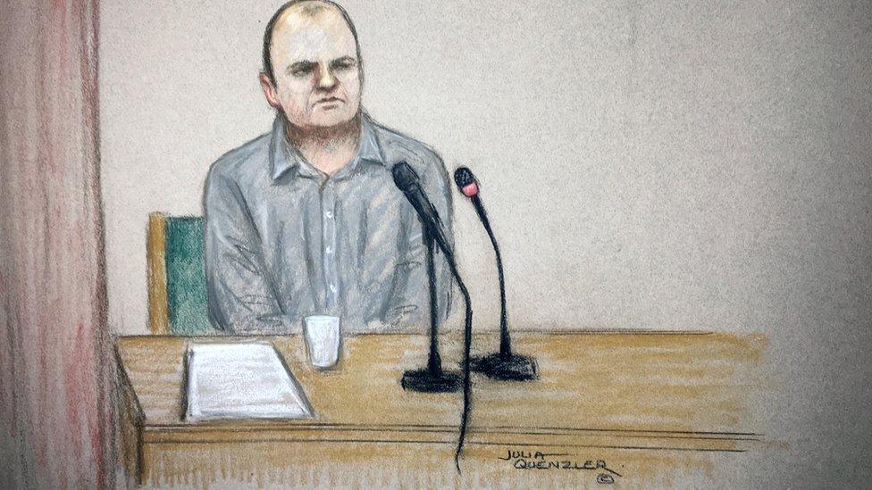 Court drawing of Paul Worthington giving evidence