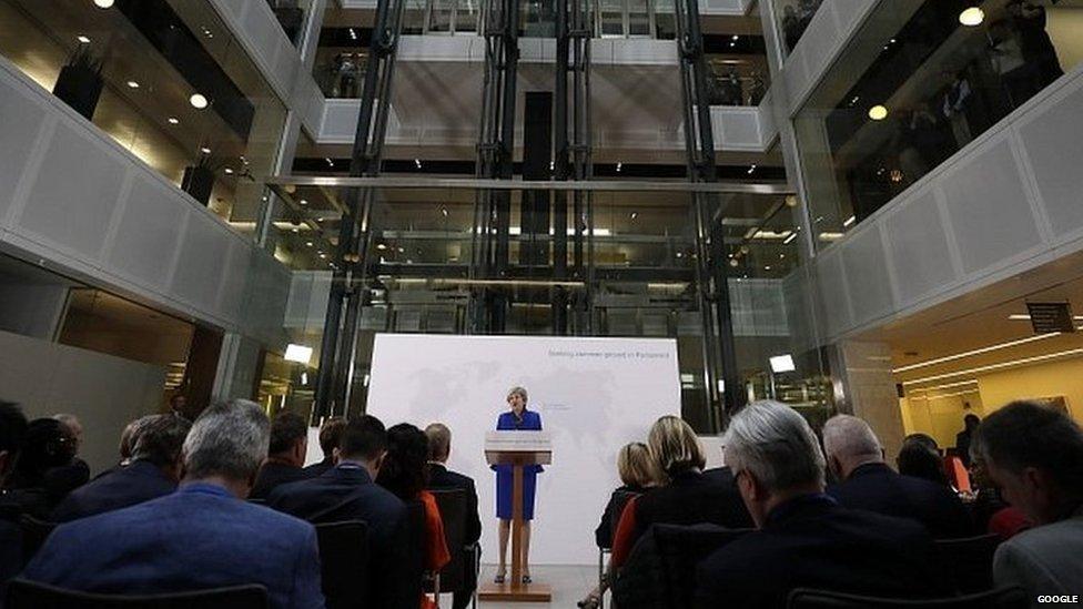 Theresa May speaking in London