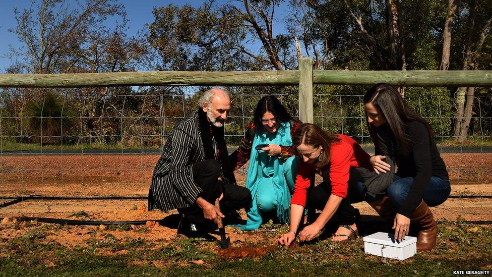 The extended Dyczynski family plant sunflower seeds in memory of Fatima Dyczynski