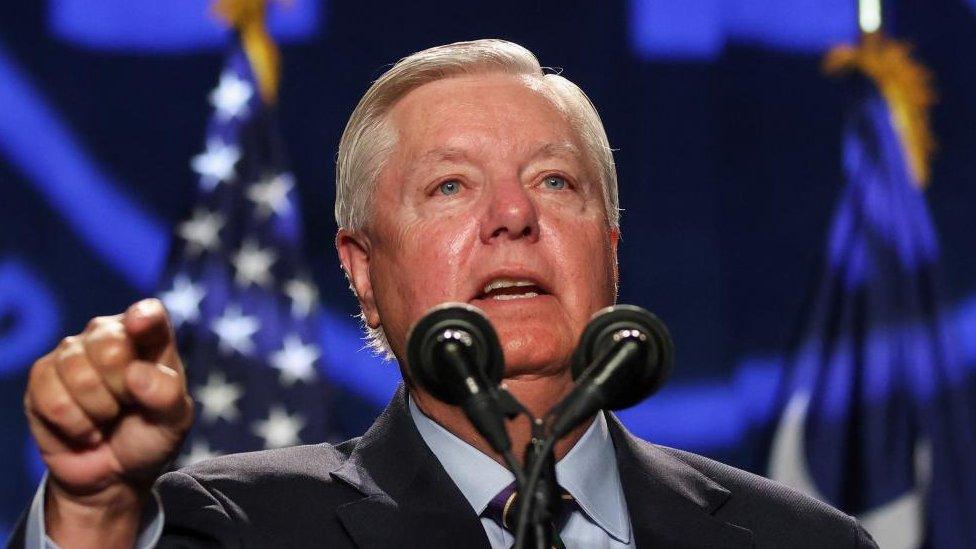 Senator Lindsey Graham speaks at a Republican fundraising dinner in Columbia, South Carolina, U.S. August 5, 2023.