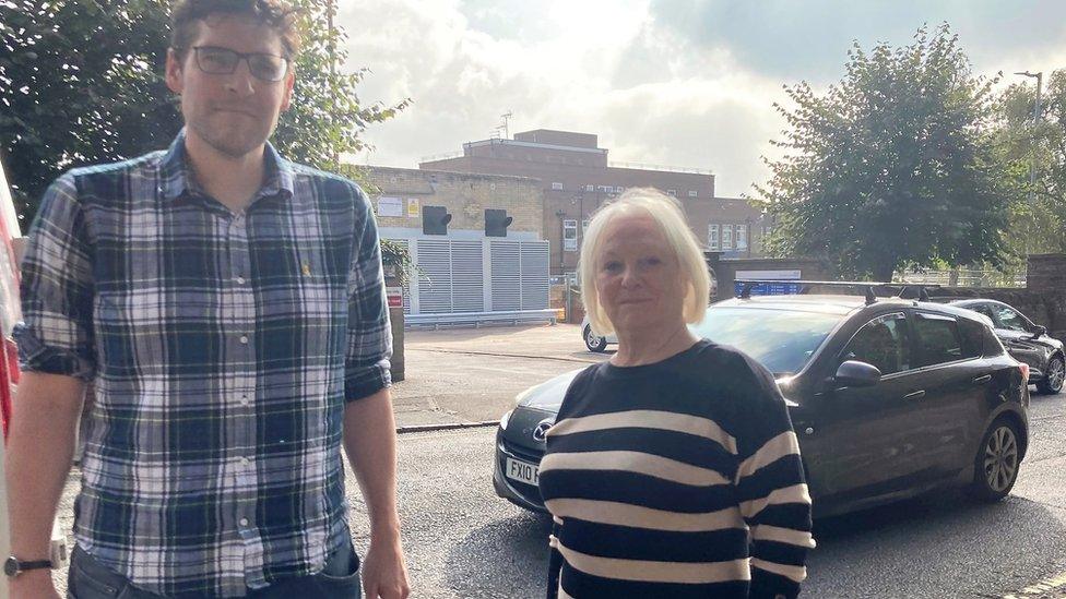 Dr Scott Mabbutt and Danielle Stone on Cheyne Walk in front of Northampton Hospital's maternity unit