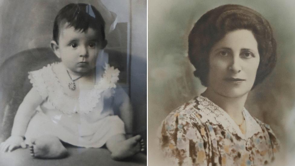 Pictures in Emma Morano's flat show her as an 18-month-old girl at the turn of the 20th Century and aged 43