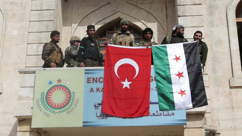 Turkish flag over Afrin