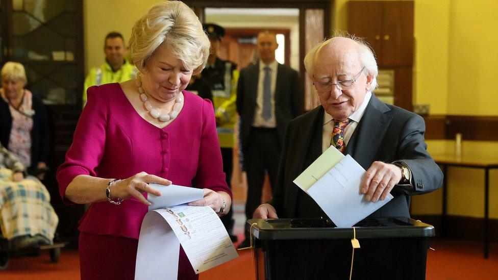 Irish President Michael D Higgins and wife Sabina vote in 2019 elections