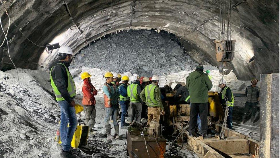 Rescuers assess the situation at the Uttarkashi tunnel