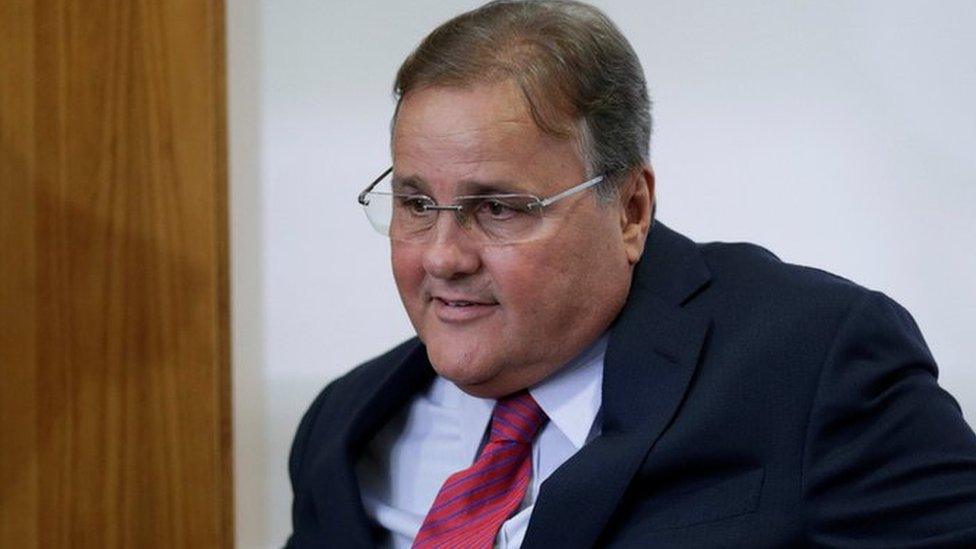 Brazilian minister Geddel Vieira Lima gestures during a meeting with deputies and government leaders of the Chamber of Deputies, in his office at the Planalto Palace in Brasilia on 22 November