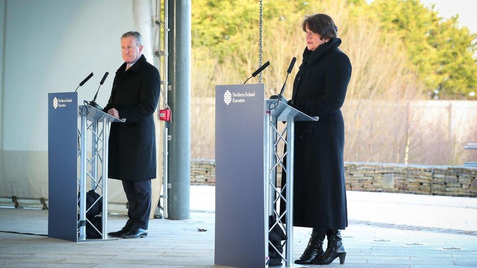 Arlene Foster and Conor Murphy at Covid presser