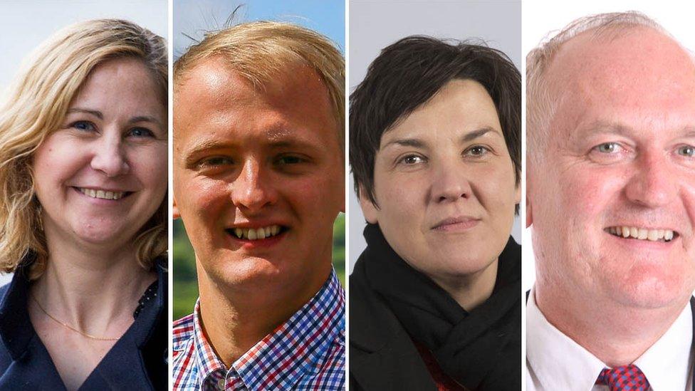 Wales' new MP (l-r) Anna McMorrin (Labour), Chris Ruane (Labour), Ben Lake (Plaid Cymru), Tonia Antoniazzi (Labour)