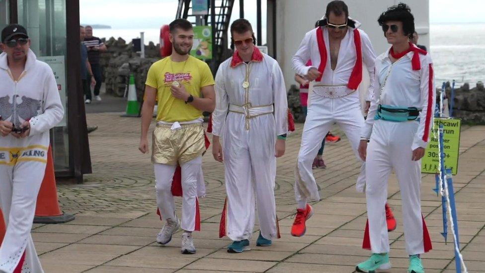 Elvises preparing for their run