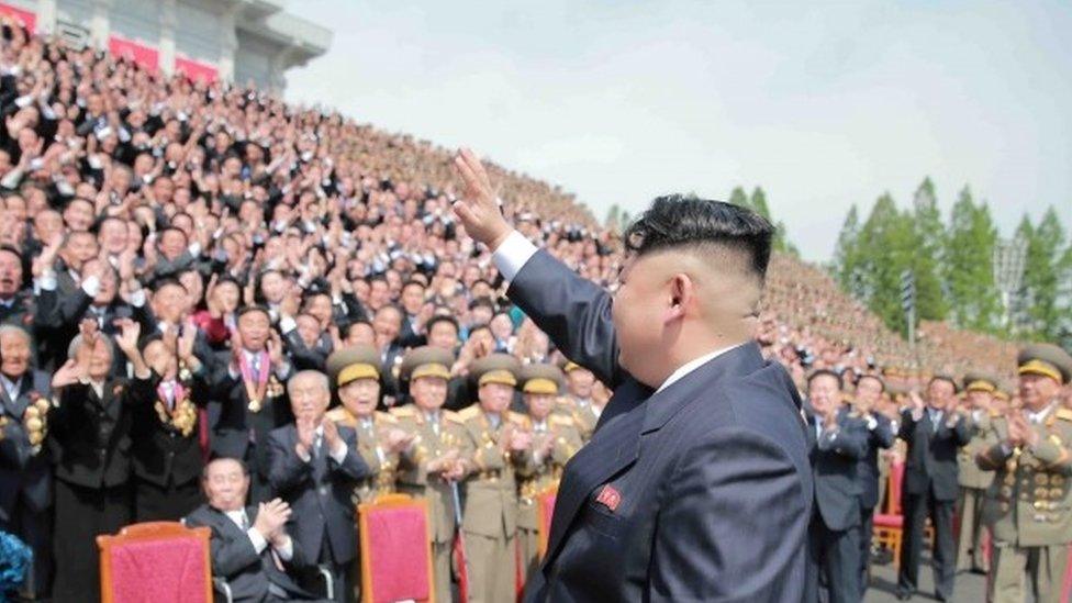 North Korean leader Kim Jong Un has a photo session with the participants in the Seventh Congress of the WPK in this undated handout photo provided by KCNA on May 13, 2016.