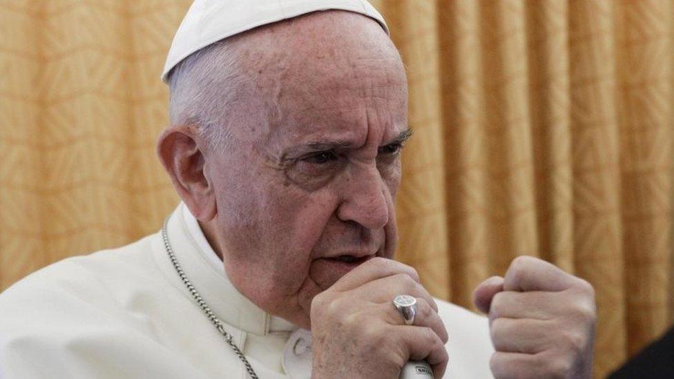 Pope Francis talks to reporters. Photo: 29 April 2017