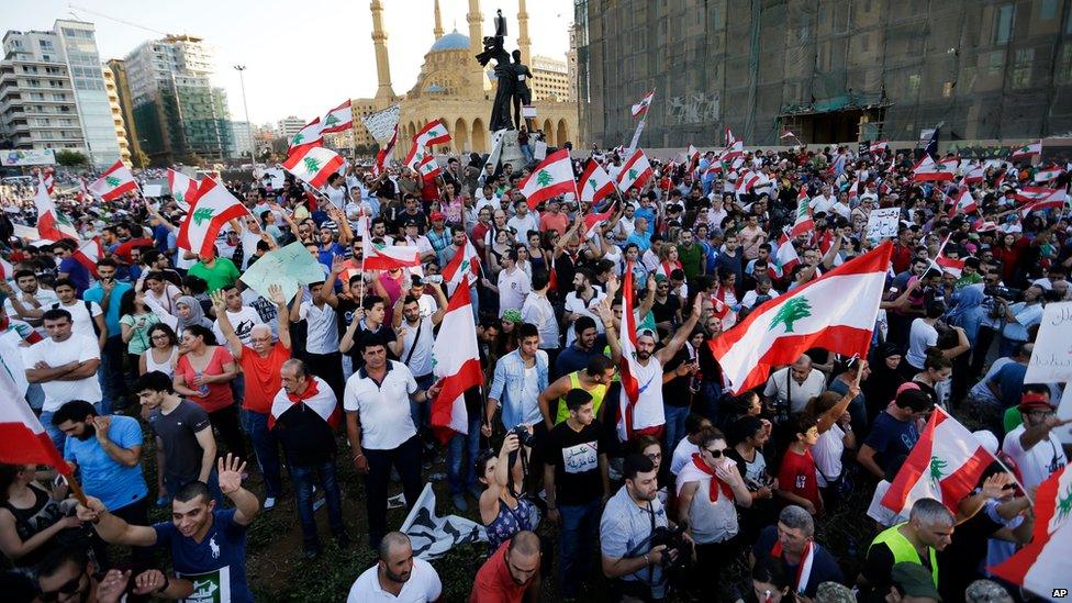 Demonstrators in Beirut on 29 August 2015