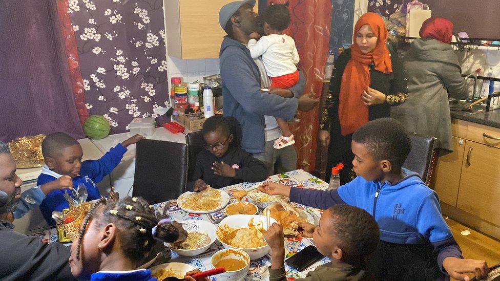 Family meal between Yousif and Majda's family, and their friends