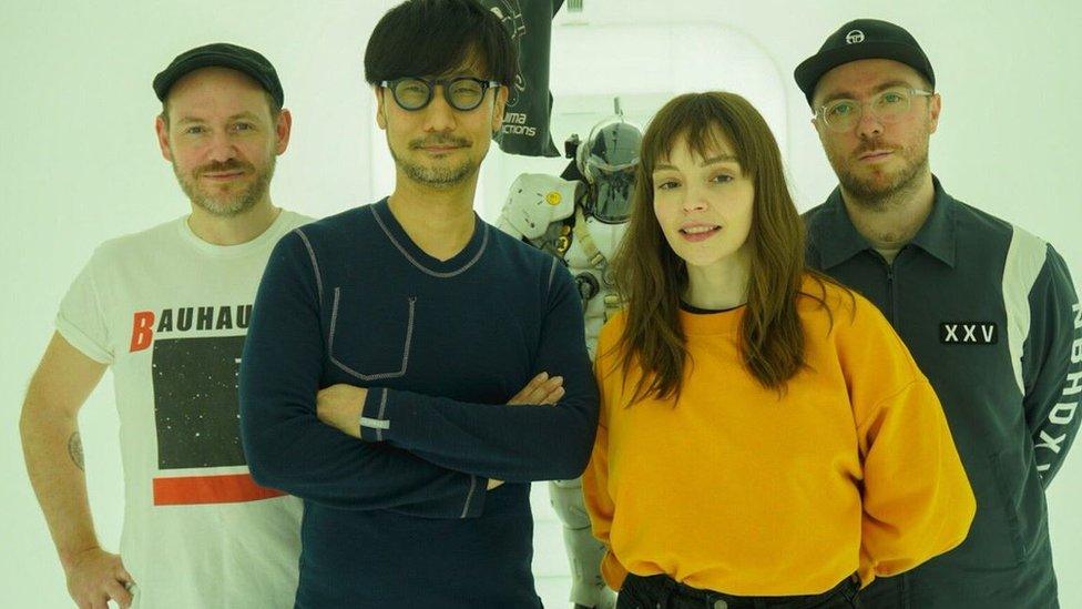 Chvrches with Hideo Kojima at his office in Tokyo