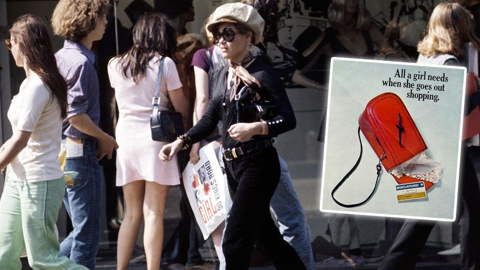 Shoppers on the Kings Road in Chelsea in 1970 and a Barclaycard Advert from 1973