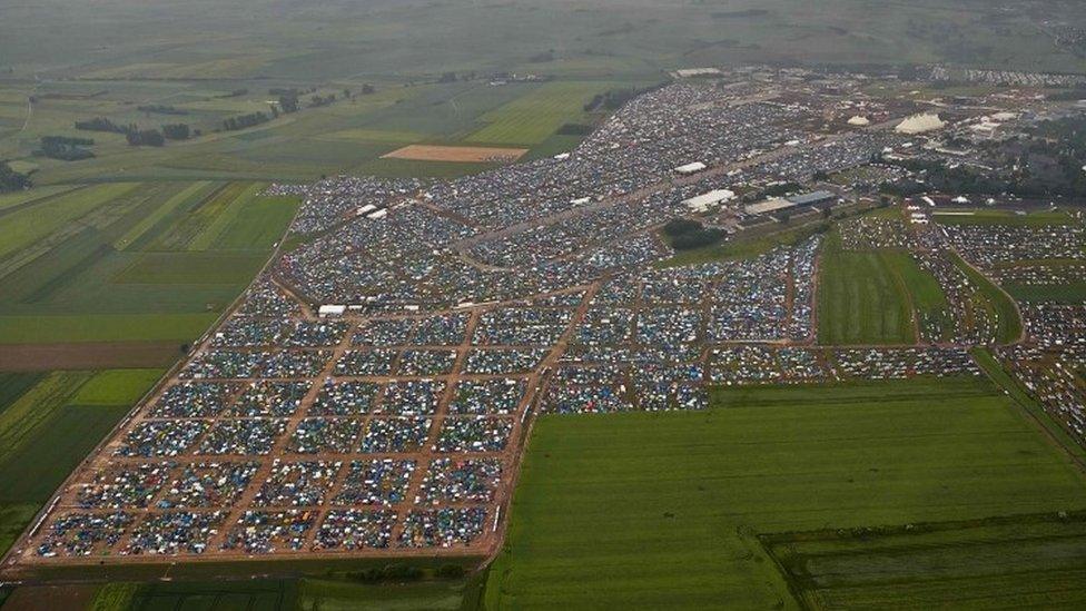 An aerial view of the camping site of the Rock am Ring music festival (04 June 2016)