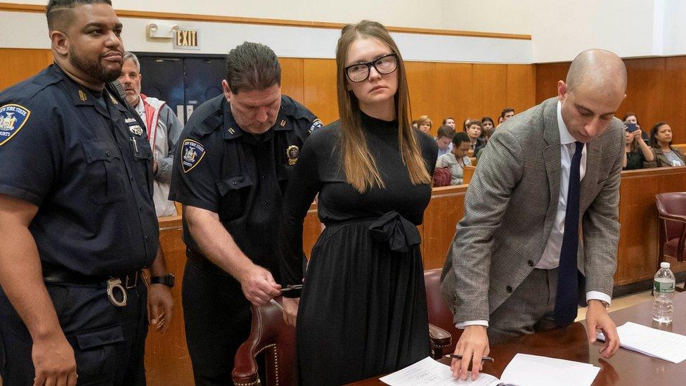 Anna Sorokin, who a New York jury convicted last month of swindling more than $200,000 from banks and people, reacts during her sentencing at Manhattan State Supreme Court New York, U.S., May 9, 2019