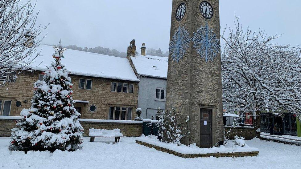 Snow in Nailsworth in Gloucestershire