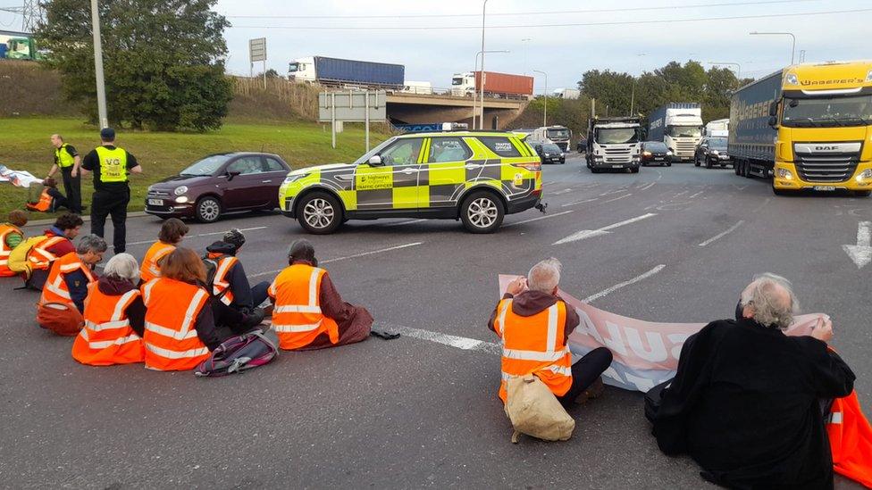 Insulate Britain protesters blocking the M25 near Thurrock