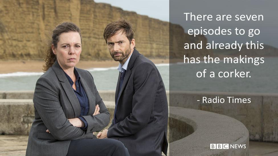 Olivia Colman and David Tennant in Broadchurch. Radio Times review: There are seven episodes to go and already this has the makings of a corker.