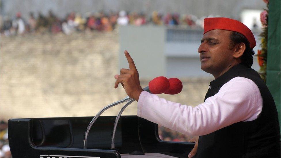 Akhilesh Yadav addresses a rally